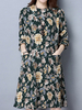 Women Floral Printed Pocket Long Sleeve Spring Vintage Dresses