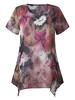 Women Floral Printed Short Sleeve Chiffon Irregular Hem T-shirts