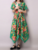 Women Floral Printed Short Sleeve Irregular Hem Vintage Dresses