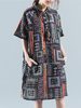 Women Floral Printed Short Sleeve Lapel Vintage Shirt Dresses