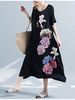 Women Floral Printed Short Sleeve Loose Maxi Dresses