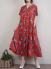Women Floral Printed Short Sleeve Pocket Long Maxi Dresses