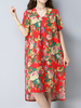 Women Floral Printed Side Split Irregular Hem Vintage Dresses