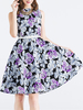 Women Floral Printed Sleeveless O-Neck Elegant Dresses
