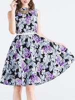 Women Floral Printed Sleeveless O-Neck Elegant Dresses
