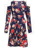 Women Floral Printed V-Neck Long Sleeve Off Shoulder Dresses
