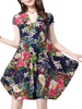 Women Floral Printed V-Neck Short Sleeve Vintage Dresses