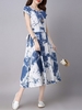 Women Floral Printed Vintage Draw String Short Sleeve Dress