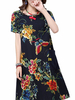 Women Floral Printing Pocket Patchwork Cotton Linen Dress