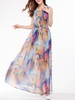Women Floral Vent Sleeveless O Neck Chiffon Long Dress