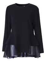 Women Flouncing Hem Long Sleeve Solid Color Shirts