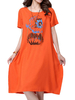 Women Flower Ink Printing Cotton Linen Lantern Dress