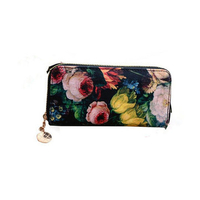 Women Flower Oil Painting PU Leather Long Wallet