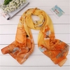 Women Flower Pattern Ink Painting Silk Scarf Plus Size Wide Luxury Shawl