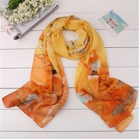 Women Flower Pattern Ink Painting Silk Scarf Plus Size Wide Luxury Shawl