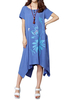 Women Flower Printed Button Pocket Irregular Cotton Linen Dress