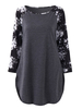 Women Flower Printed Patchwork Color Contrast Blouse