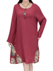 Women Flower Printed Patchwork Long Sleeve Pockets Dress