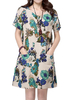 Women Flower Printing Button Pocket Cotton Linen Dress