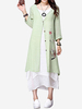Women Flower Printing Three Quarter Sleeve Cotton Linen Cardigan