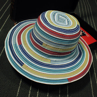 Women Foldable Folk-custom Rainbow Striped Basin Cap Fisherman Hat Casual Travel Sunshade Bucket Hat