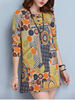 Women Folk Style Long Sleeve Printed Cotton Thicken Pocket Shirts