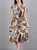 Women Folk Style Printed Short Sleeve V-Neck Mid-Long Dresses