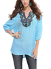 Women Folk Style V-neck Embroidery Beading Patchwork Blouse