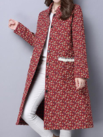 Women Folk Vintage Floral Female Mandarin Collar Coat