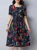 Women Foral O-Neck Short Sleeve Loose Print Dresses