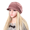 Women Fur Blend Wool Beads Beret Cap Winter Plush Lining Ear Warm Beanie Ski Hat