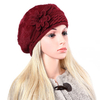 Women Fur Blend Wool Flower Beret Cap Winter Ear Warm Beanie Ski Hat