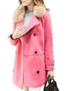Women Fur Collar Lapel Long Sleeve Double Breasted Wool Coat