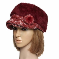 Women Fur Wool Flower Beret Cap Winter Warm Beanie Ski Hat