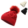 Women FurTalk Real Fox Fur Pom Pom Winter Knit Beanie Bobble Hat