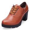 Women Genuine Leather High Heels Shoes Thick Heels Lace Up Women Pumps
