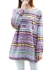 Women Geometric Pattern Printed O-Neck Long Sleeve Split Mini Dress