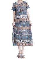 Women Geometric Pattern Printed Short Sleeve Straight Dress