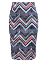 Women Geometric Patterns Printed Zipper High Waist Pencil Skirt