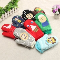 Women Girls Cute Cartoon Pattern Cotton Blend Gloves Full Finger Fleece Lining Mittens