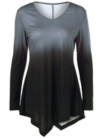 Women Gradient Color Long Sleeve Asymmetric Blouse