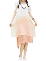 Women Gradual Change Color Fake Two-piece Midi Dress