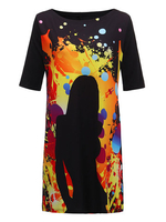 Women Graffiti Printed Half Sleeve Straight Mini Dress