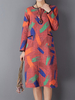 Women Graffiti Printed Long Sleeve Thicken Vintage Dresses