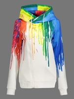 Women Graffiti Printed Long Sleeve Zipper Hooded Casual Sweatshirts