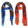 Women Graphic Geometric Patterns Large Big Stripe Cotton Voile Scarf Wrap Stole Shawl