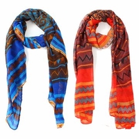 Women Graphic Geometric Patterns Large Big Stripe Cotton Voile Scarf Wrap Stole Shawl