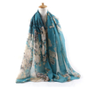 Women Green Blue Voile Begonia Flower Scarves Long Scarf Beach Shawl