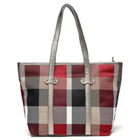 Women Grid Stylish Canvas Casual Large Capacity Handbag Shoulder Bags