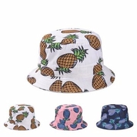 Women Grils Cartoon Pineapple Printed Bucket Hats Outdoor Sun Caps